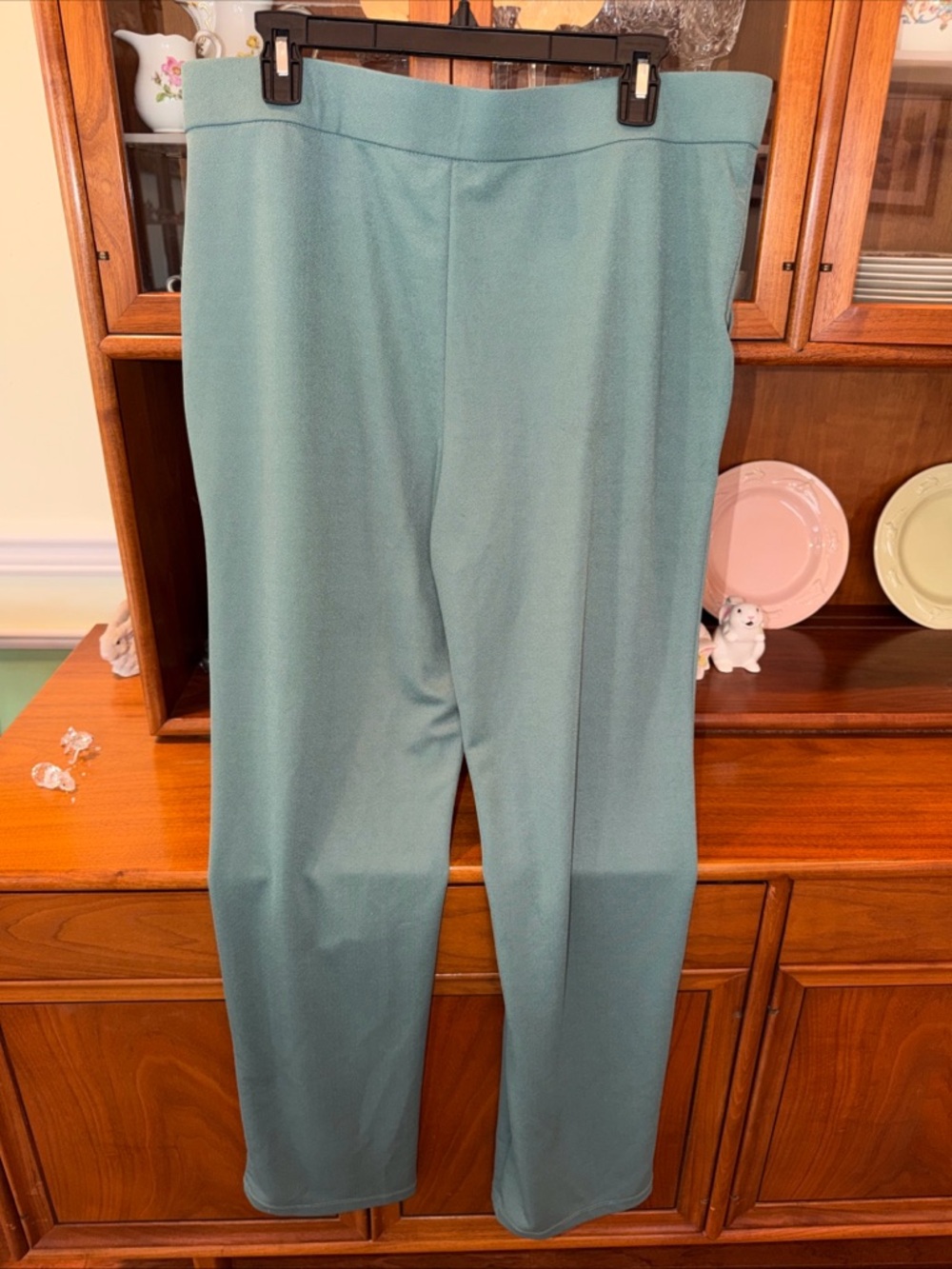 Isaac Mizrahi Women's Straight-Leg poly spandex Pants in Sage Green size Large.